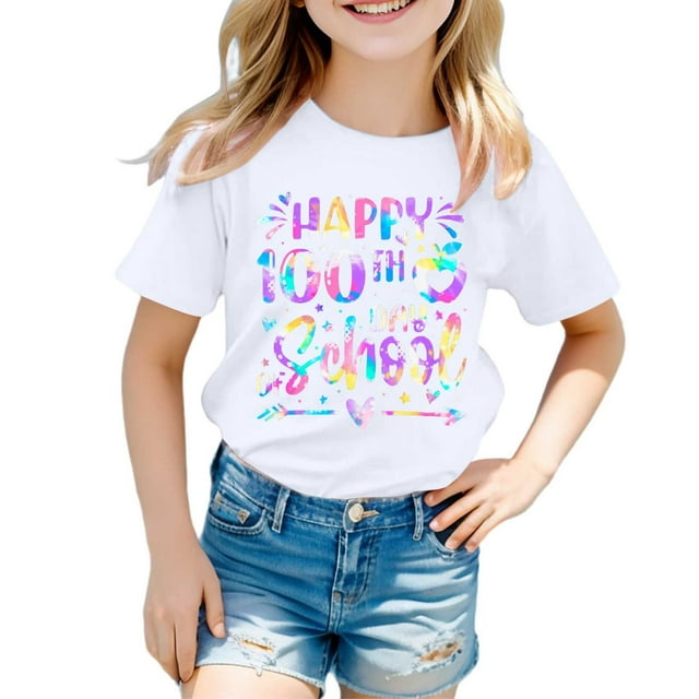 Toimothcn T-Shirts Filles Décontracté 2025 Bonne Année Lettre Imprimée Manches Courtes Col Rond Frais Respirant T-Shirt Confortable Usage Quotidien Filles 3-4 Ans