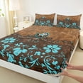 thumbnail image 3 of Manfei Teal Floral Flowers 4pcs Bed Sheets,Exotic Style King Sheets,Retro Vintage Super Cozy Sheet Set,Breathable Home Decor, 3 of 7
