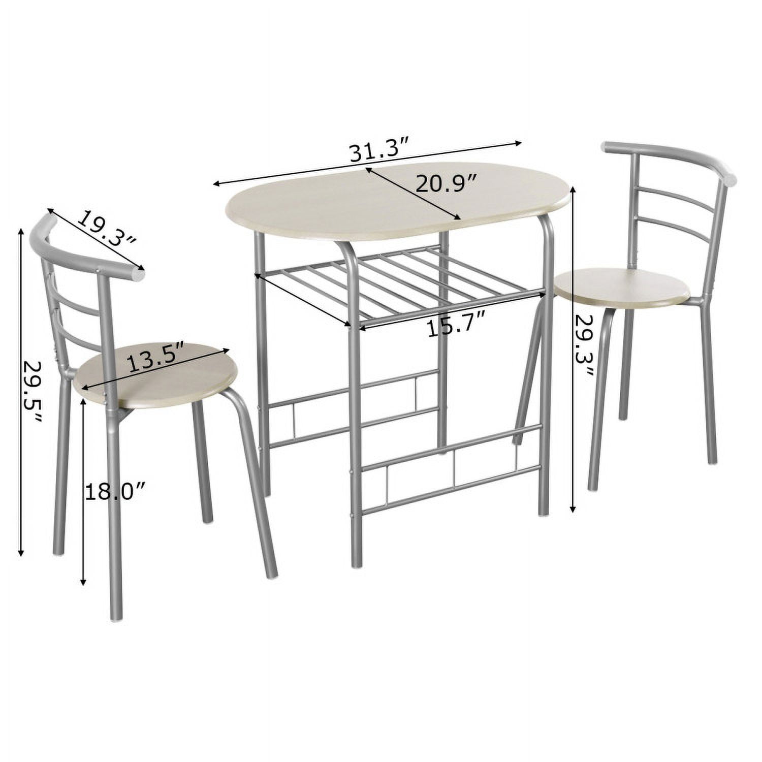 Finihen Dining Set, Dining Table Set, 3-Piece Space-Saving Bistro Set for Kitchen and Apartment, for Home, Restaurant, Light Gray