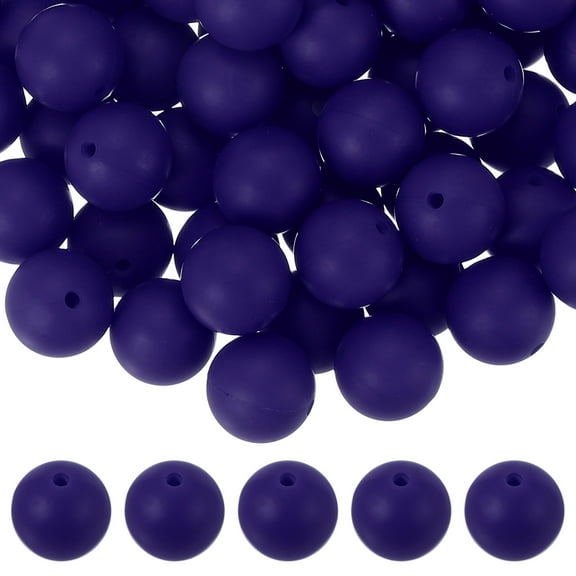 Uxcell 60 Pcs Silicone Beads, 15mm Round Focal Beads Candy Color Bulk Loose Bead for Keychain Bracelet Necklace Pens Making DIY Crafts Supplies, Navy Blue