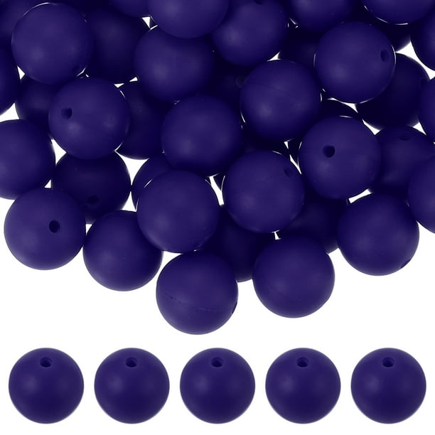 Uxcell 60 Pcs Cuentas de Silicona, Cuentas Redondas Focales de 15mm Color Caramelo a Granel para Llaveros Pulseras Collares Bolígrafos Suministros de Manualidades DIY, Azul Marino