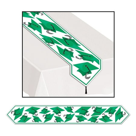 UPC 034689121541 product image for Beistle 11  x 6  Printed Grad Cap Table Runner Green 4/Pack 57197-G | upcitemdb.com