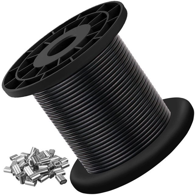 Cable de alambre Flngr 304 de acero inoxidable, 100 pies, vinilo negro