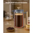 thumbnail image 3 of Stainless Steel French Press Coffee Maker 34 Ounce 1 Liter Insulated Tea Maker with Filter Perfect for Camping Travel Home Kitchen Gray, 3 of 6