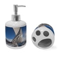 thumbnail image 2 of Ambesonne Aqua White Soap Dispenser & Toothbrush Holder Set, Sailing Boat in Sea, 2 Pcs, Blue White, 2 of 6