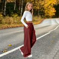 thumbnail image 6 of UACY Girls Sweatpants Wide Leg Drawstring Baggy Kids Pants Open Bottom Casual Loose Teen Joggers with Pockets (Wine, 9-10 Years), 6 of 8