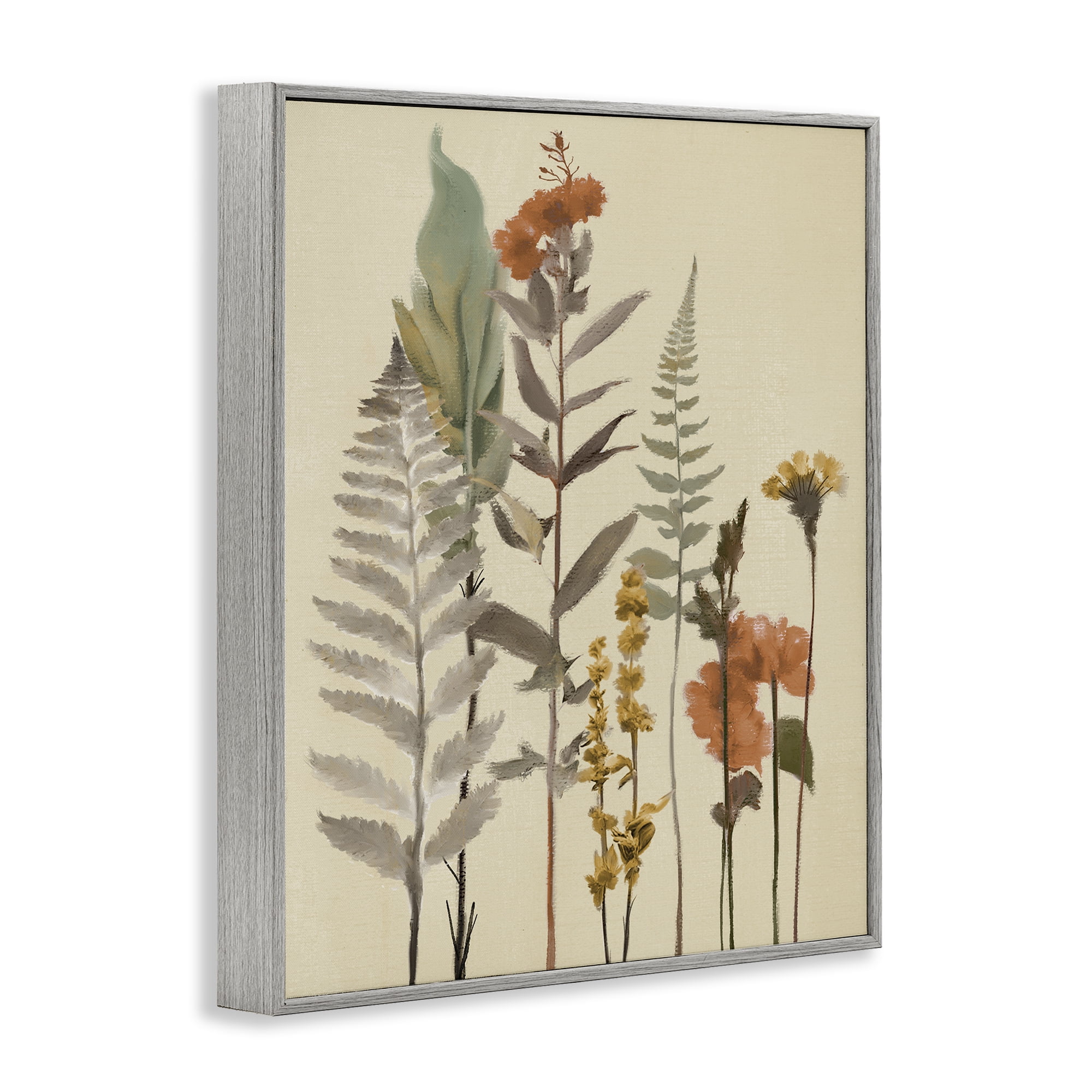 Stupell Industries Fall Botanicals and Ferns Gray Framed Giclee Art, design by Elizabeth Medley
