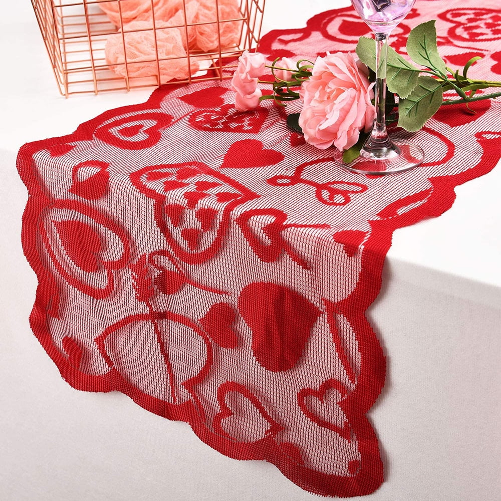 Love Heart Lace Table Runner For Home Indoor Valentine's Day Table Decorations 