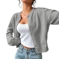 thumbnail image 5 of Nestiefly Women's Cropped Cardigan Sweater Lightweight Soft Knit Long Sleeve Crew Neck Button Down Clothes Spring Fall Gray S, 5 of 5