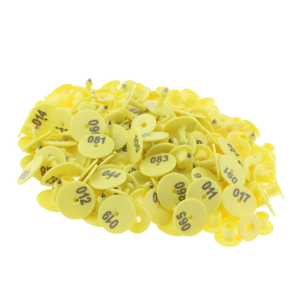 100PCS 001-100 Pre Numbered Livestock Ear Tags for Pig Sheep Tagging Yellow 