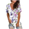 thumbnail image 2 of ICHUANYI Clearance Women Crewneck Print Tees Short Sleeve T Shirt Blouse Loose Tops(Purple, S) ICHUANYI WER2023081112323, 2 of 5