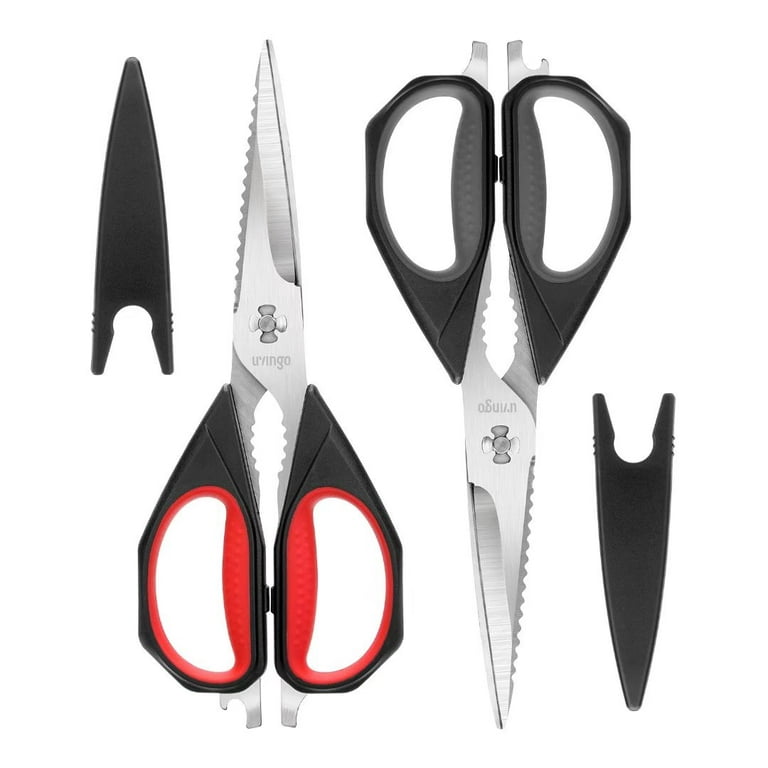 LIVINGO Kitchen Scissors, Come Apart Sharp Poultry Shears, 2 Pack 9.25  Stainless Steel Red Black 