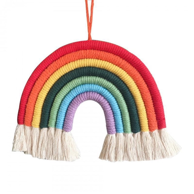 Colgante de pared de arco iris tejido a mano, decoración de pared de encaje de arco iris, tapiz de Color colgante de arco iris, decoración de habitación de niños y dormitorio Namotu WL-00876