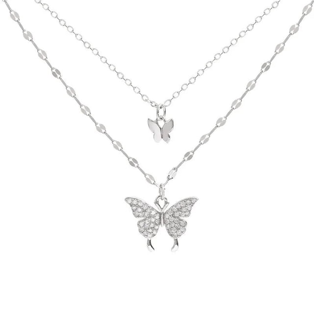 Collar de doble capa de mariposa de viento frío que no se decolora Cadena de clavícula de moda Cadena de cuello apilada de temperamento Versátil
