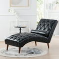 thumbnail image 3 of Classic Faux Leather Upholstered Chaise Lounge, Button Tufted Sleeper Lounge Chair with Solid Wood Pillow for Living Room Bedroom, 3 of 13