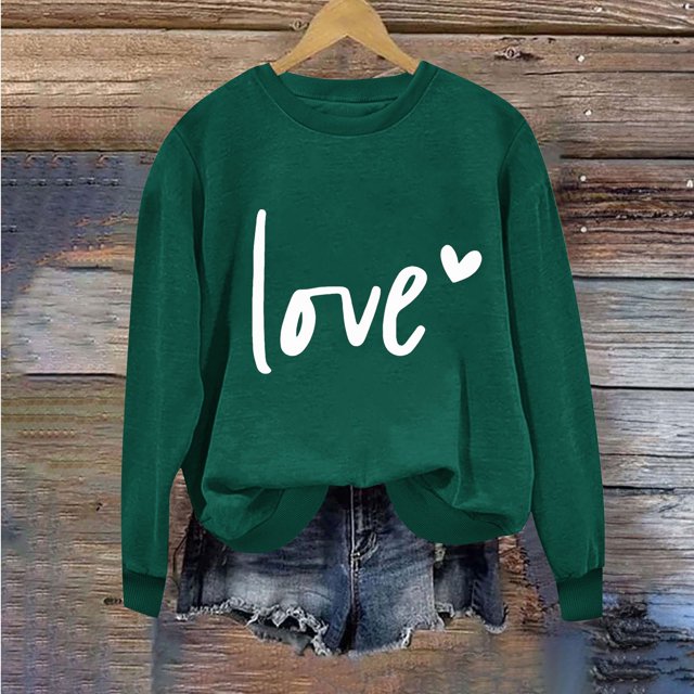 Fartey Chandail de la Saint-Valentin pour Femmes Tendance Mignon Cœur d'Amour Graphique Col Rond Chandail à Enfiler Hauts Saint-Valentin Manches Longues Chandails de Fête 2025