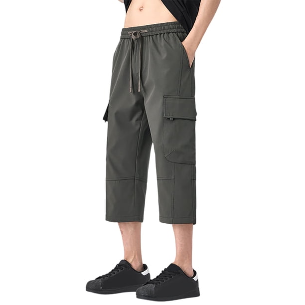 Pantalones cargo de color liso para hombre: pantalones informales de 3/4 para el verano al aire libre