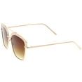 thumbnail image 3 of Women's Crossbar Slim Arms Textured Metal Flat Lens Square Sunglasses 58mm (Gold / Amber), 3 of 4
