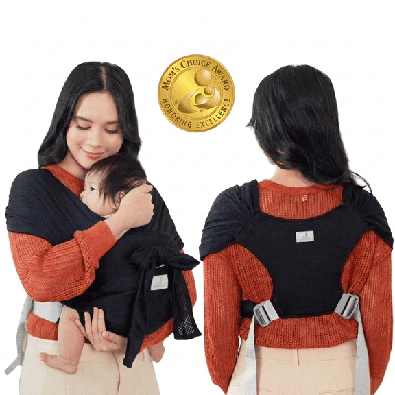 BabbleRoo Baby Wrap Carrier, Ergonomic, Lightweight, Breathable Baby Sling, Black