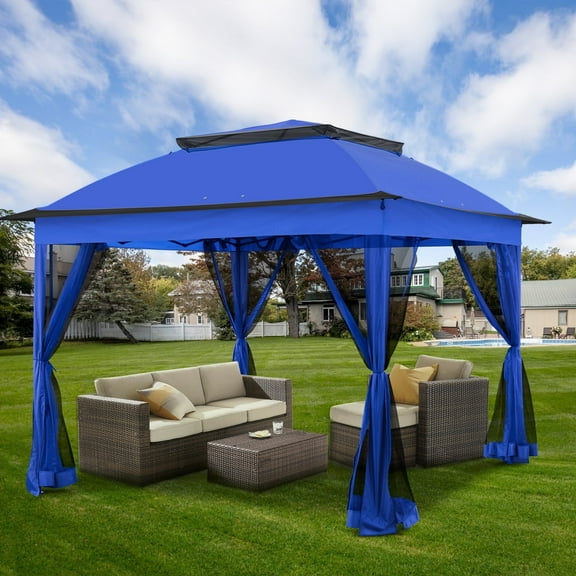 COOS BAY 11'x11'x9.7' ft Pop-Up Instant Gazebo Tent with Mosquito Netting Outdoor Canopy Shelter with Bag, Blue