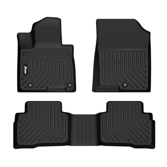 Ikon Motorsports Floor Mats Compatible With 2022-2025 Hyundai Tucson Hybrid, 3D Molded Custom Carpets 1st 2nd Row Front Rear Protection 3PC Pad Black TPE Thermo Plastic Elastomer All Weather Liner