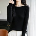 thumbnail image 6 of Xinoom Women Scoop Neck Ribbed Knit Top, Long Sleeve Slim Fit Sweater, Stretchy Form Fitting Knit Shirt for Casual Dating Black,L, 6 of 6