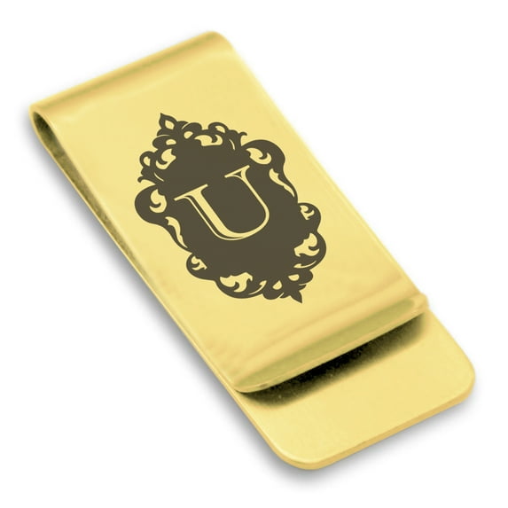 Stainless Steel Alphabet Letter U initial Classic Slim Money Clip Credit Card Holder
