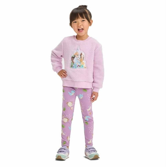 Disney Toddler Girls' 2-PC Princess Sherpa Teddy Sweatshirt Top and Legging Bottom Set - (Purple, 4T)