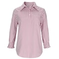 thumbnail image 6 of Women's Striped Button Down 3/4 Sleeve Shirt Tops Blouses with Classic Collar for Casual Business Work Office Vacation Outfits Fashion Essential Gift for Women | Aestivo,Pink XL, 6 of 9