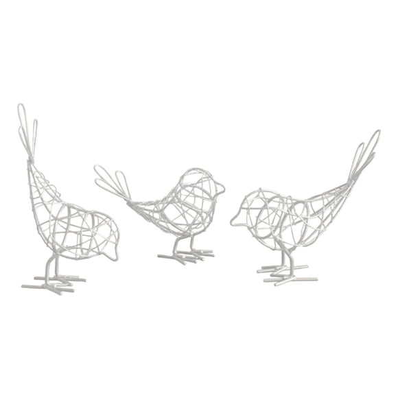 3x Estatua de pájaro Escultura animal Hueca Regalo de cumpleaños Figura de metal Adorno para Blanco