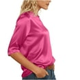 thumbnail image 4 of Women's Satin Silk 3/4 Length Sleeve Tunic Tops Trendy Silky Round Neck Business Casual Shirt Dressy Blouses/Hot Pink/S, 4 of 5