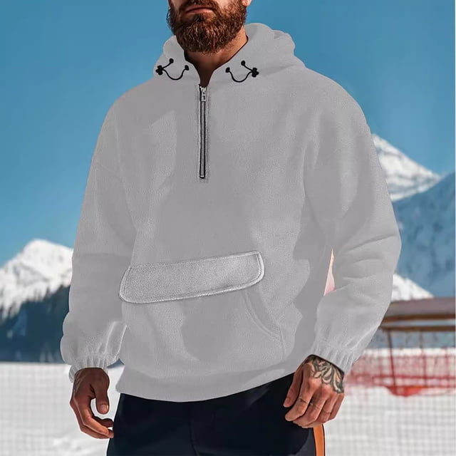 pstuiky camisa de manga larga para hombre, Sudadera informal de polar con bolsillo y cremallera para hombre, de manga larga, color liso, con capucha camisetas de hombre s