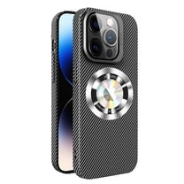 Dteck for iPhone 12 Case with Carbon Fiber Texture, MagSafe-Compatible Case with Built-in Stand Camera Lens Protector, Slim Shockproof Protective Cover with Logo Window,Black