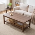 thumbnail image 7 of Foreate 47.2" Boho Coffee Table with Solid Wood Legs, Rattan Coffee Center Table with PE Rattan Storage Shelf, Mid Century Modern Rectangle Center Table for Living Room, Walnut, 7 of 7