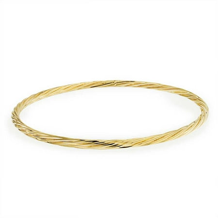 Prince Gold Bangles - Twist Rope Cable Stackable Round Bangle Bracelet 18K Gold Plating Brass For Women 8 Inch
