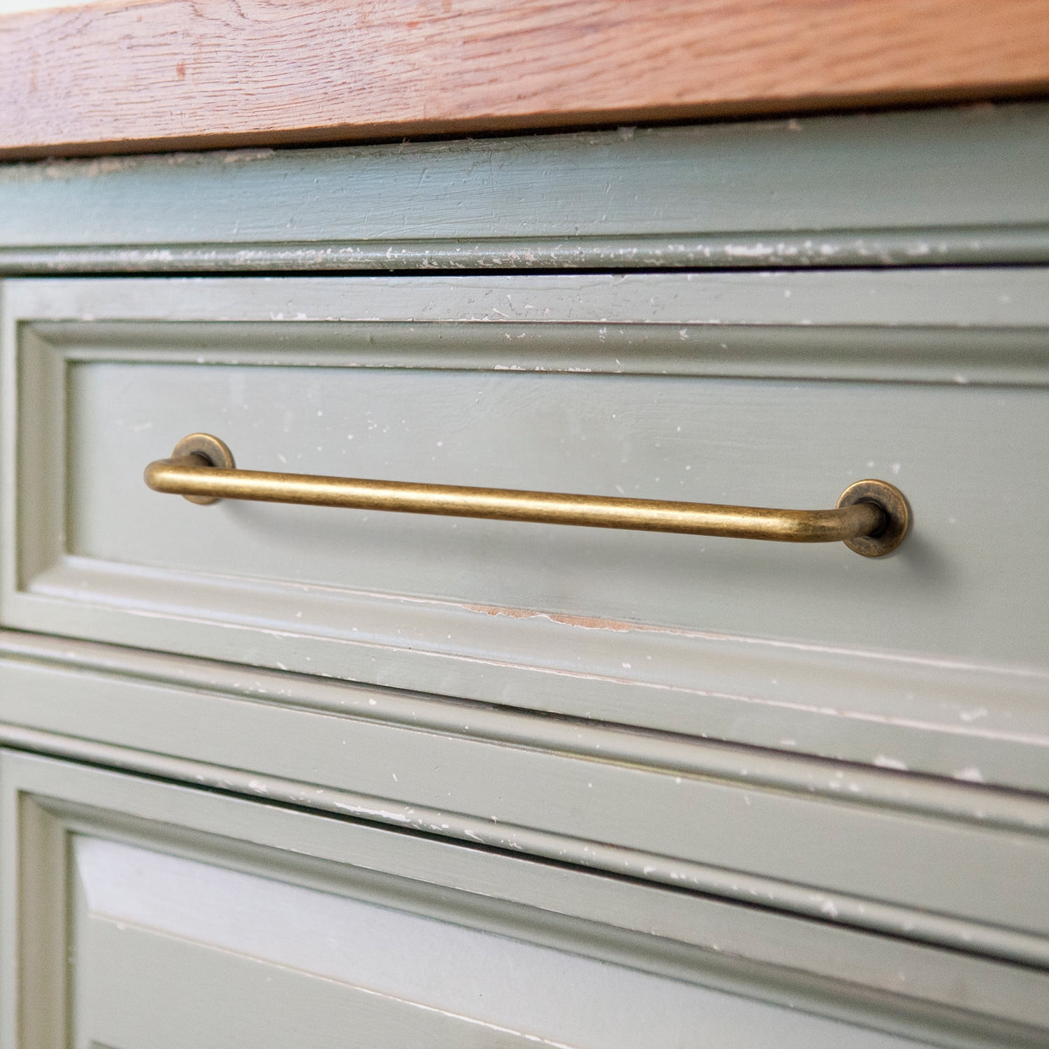 Goo-Ki 6 Pack Brushed Antique Brass Contemporary Cabinet Hardware Handle Pull 7.6"Hole Center(192mm) Hole Centers