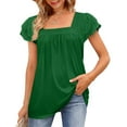 thumbnail image 4 of safuny Women's Trendy Loose Tops Solid Tops Ruffle Sleeve Tees Square Neck Shirts Leisure Elegant Vintage Clothing Fashion Summer Green S, 4 of 8