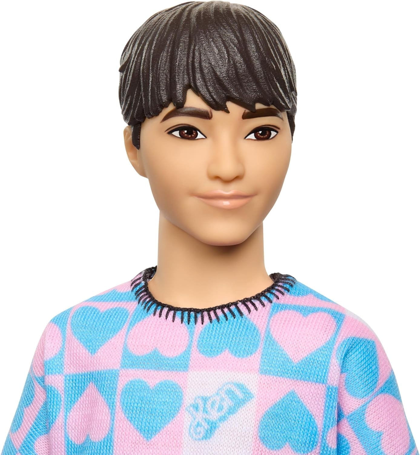 Barbie Fashionistas Ken Doll #219 with Slender Body Wearing a Removable Long-Sleeve Pink & Blue Patterned Shirt with Shorts