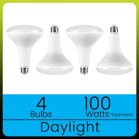 Green Watt BR40 LED Flood Light Bulbs, 17W (100W Equivalent), Daylight White, E26 Medium Base, Dimmable, 4-Pack
