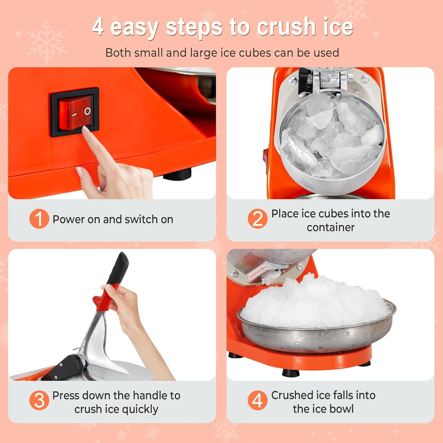 Electric Ice Crushers 300W 2000r/min w/Stainless Steel Blade Shaved Ice Snow Cone Maker Kitchen Machine (Orange)