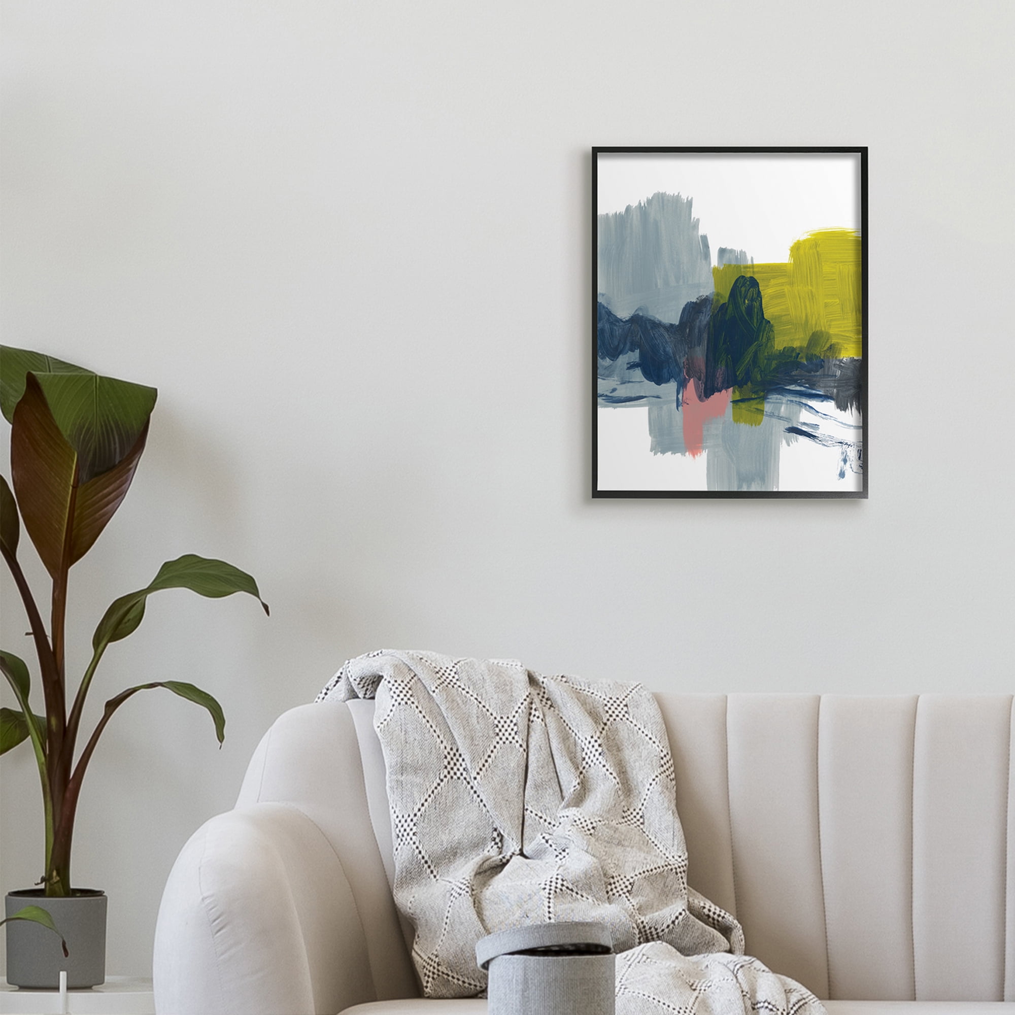 Stupell Industries Lively Abstract Brush Strokes Blue Grey Yellow,16 x 20,Designed by Bronwyn Baker