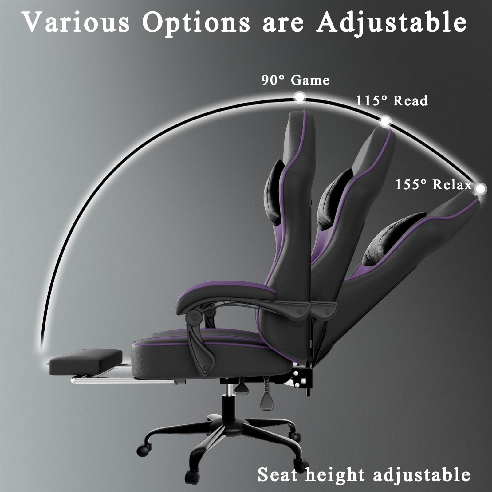 Gaming Chair with Pocket Spring Cushion and Footrest, Ergonomic Computer Chair for Adults, Breathable PU Leather Game Chair, Adjustable Headrest and Lumbar Support Office Desk Chair