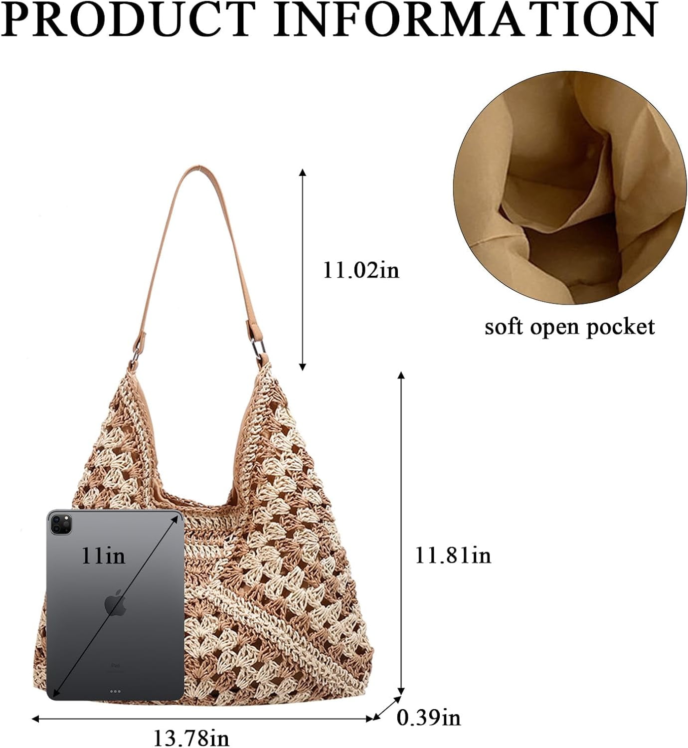 BURIBURI Straw Bags for Women, Summer Straw Purse Crochet Beach Bag Tote Bag Aesthetic Trendy Straw Shoulder Handbags