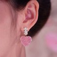 thumbnail image 3 of Eosunjian 1 Pair Dangle Earrings Shiny Cubic Zirconia Sweet Geometric Anti-fade Decorative Birthday Gift Women Pink Fudge Love Pendant Stud Earrings Jewelry for Dating Pink, 3 of 13
