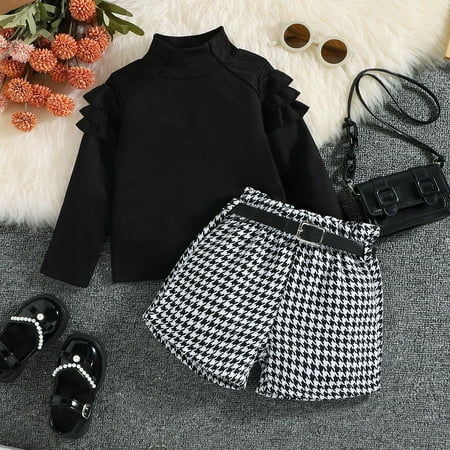 

Autumn and winter style children’s high collar pit bar knitwear thousand bird check shorts fashionable girl suit