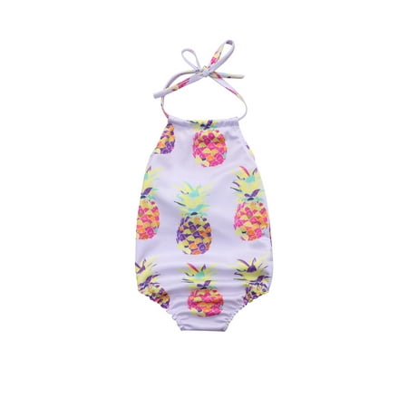 

Newborn Baby Girl Swimsuit Strapless Pineapple Pattern Swimwear Halter Bikini Bathing Summer Suit Multicolor 0-24 Months