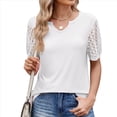 thumbnail image 1 of Camisetas Casuales de Cuello en V para Mujer, Blusas de Encaje de Corta con Dobladillo Curvo, Corte Holgado. XXL, 1 of 10