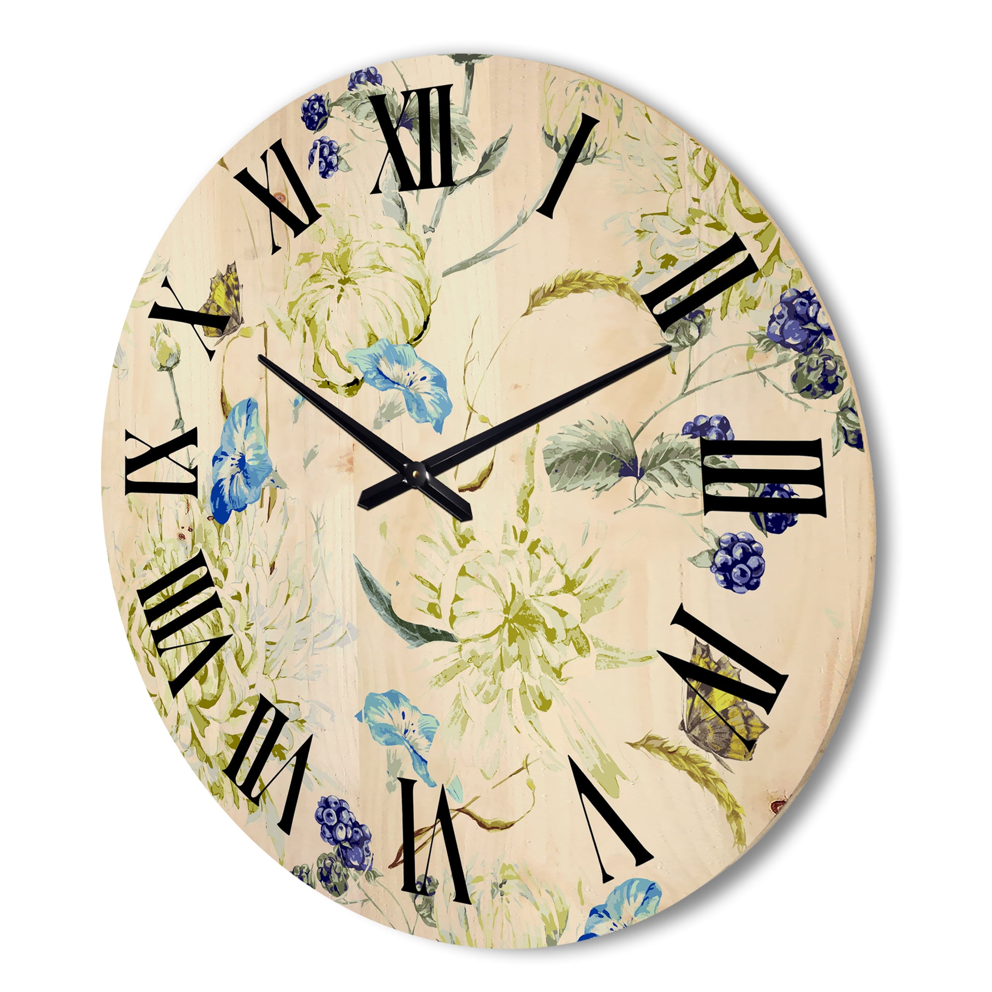 Designart 'Ancient Yellow Chrysanthemus II' Traditional Wood Wall Clock