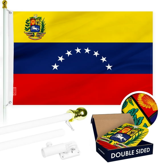 G128 Combo Pack: Flag Pole 6Ft White Tangle Free & Venezuela Venezuelan Flag 3x5FT Double Sided Embroidered