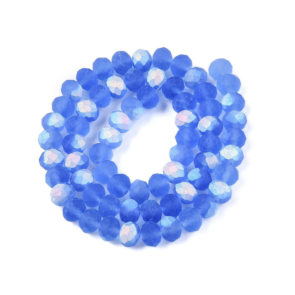 20 strand Transparent Glass Beads Strands Faceted Frosted Half AB color Plated Rondelle Cornflower Blue 8x6mm Hole: 1mm 64~65pcs/strand 40~41cm